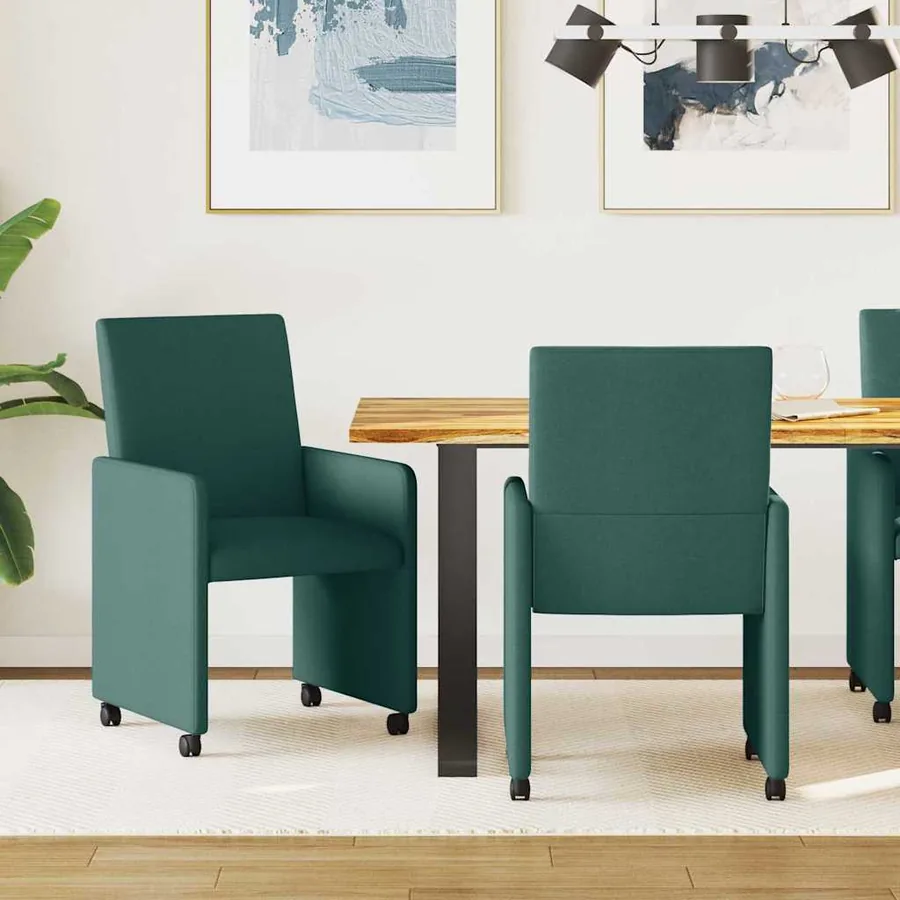 Chaises de Salle à Manger avec Roues 2 pcs Vert foncé tissu