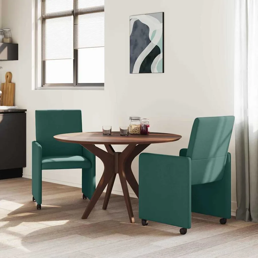 Chaises de Salle à Manger avec Roues 2 pcs Vert foncé tissu - 3