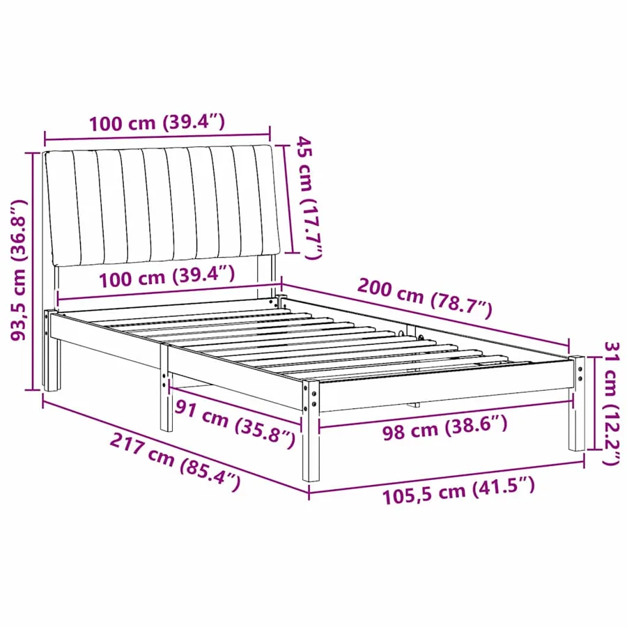 Cadre de lit avec tête de lit Marron 100 x 200 cm Pin massif - 11