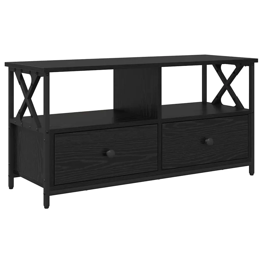 Meuble TV Chêne noir 90 x 33 x 45 cm Bois d'ingénierie et acier - 2