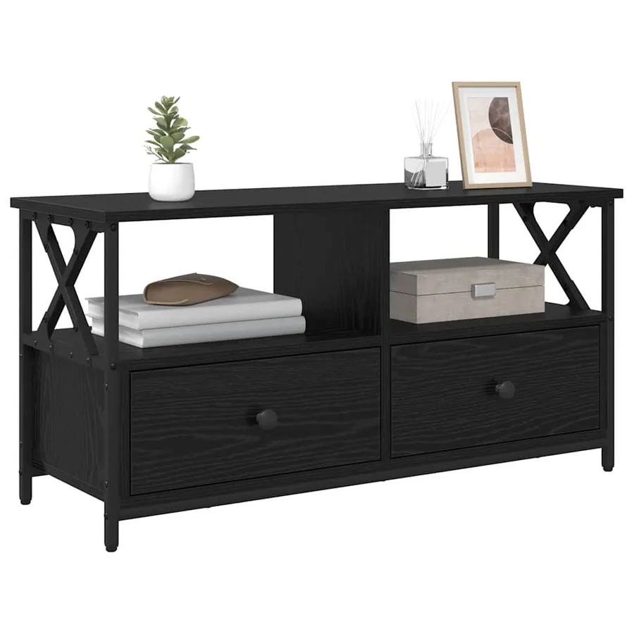 Meuble TV Chêne noir 90 x 33 x 45 cm Bois d'ingénierie et acier - 3