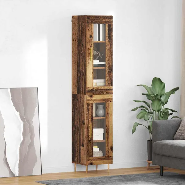 Haut Armoire 2 pcs Bois Ancien Verre