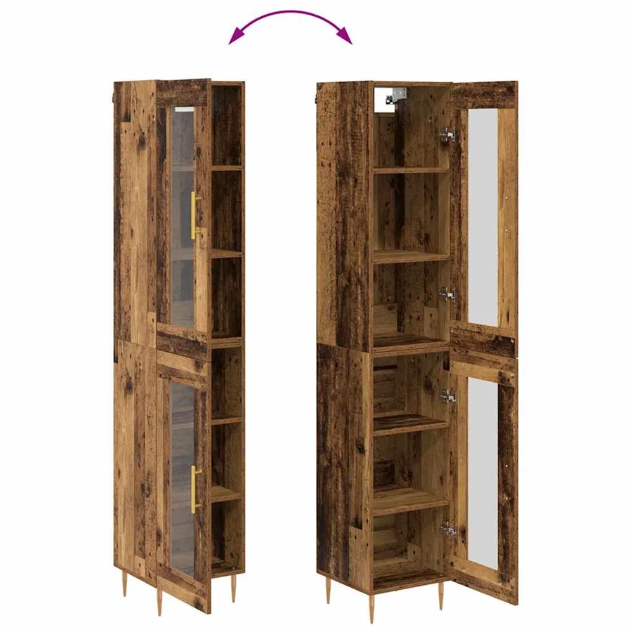 Haut Armoire 2 pcs Bois Ancien Verre - 13