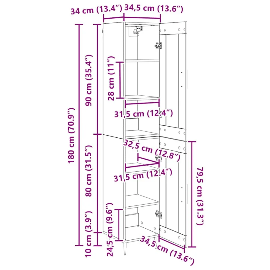 Haut Armoire 2 pcs Bois Ancien Verre - 15