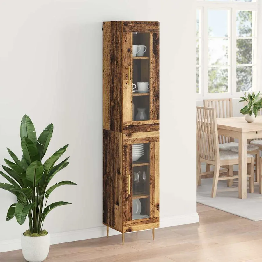 Haut Armoire 2 pcs Bois Ancien Verre - 4