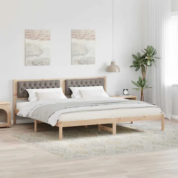 Cadre de lit avec tête de lit Taupe 200 x 200 cm Pin massif