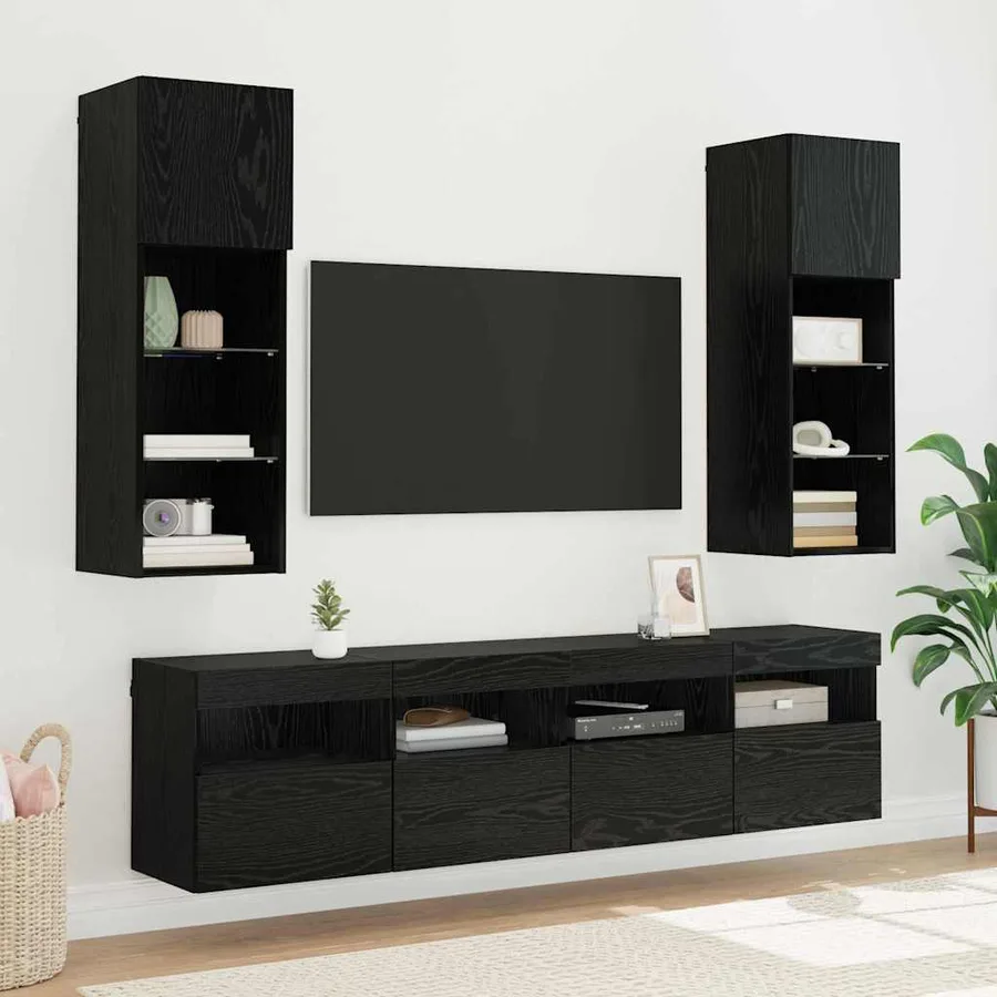 Meubles TV muraux avec LED 2 pcs Chêne noir 40 x 30 x 40 cm - 7