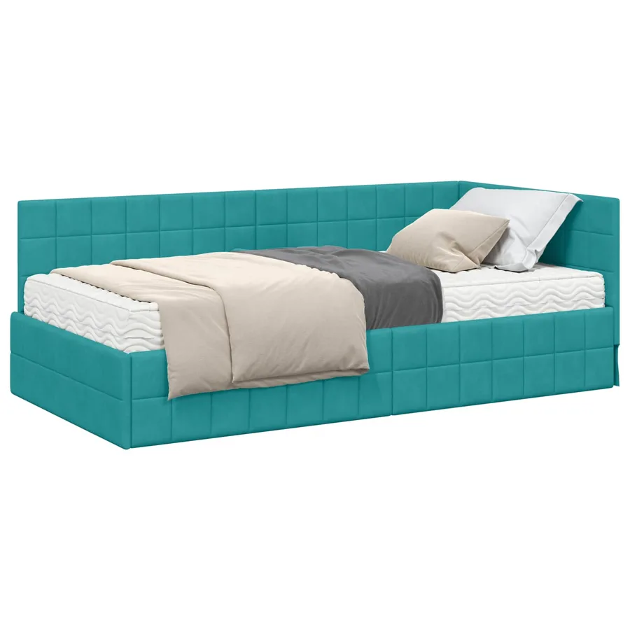 Cadre de lit d'angle avec matelas 2 pcs Turquoise Velours - 2