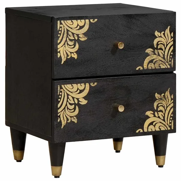 Cabinet de chevet Noir 40 x 33 x 46 cm Bois de mangue massif