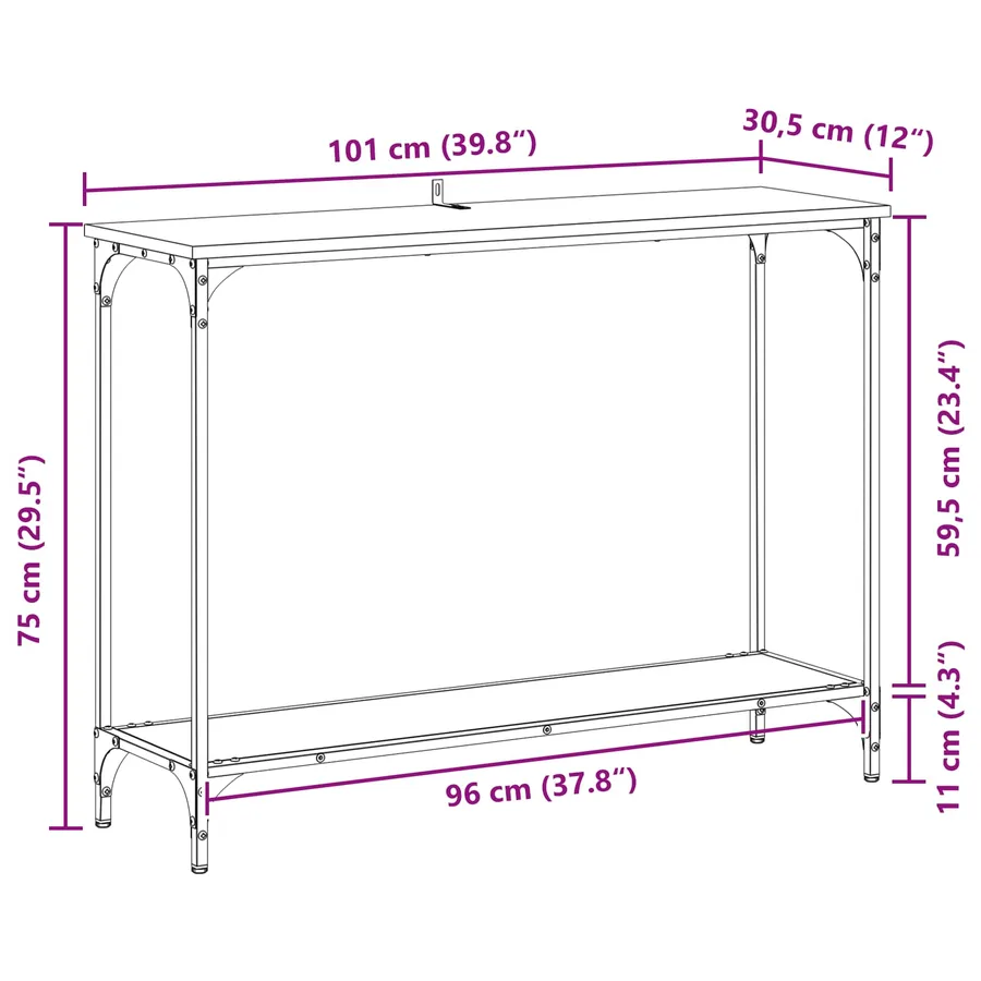Table console Chêne noir 101 x 30.5 x 75 cm Bois d'ingénierie - 12