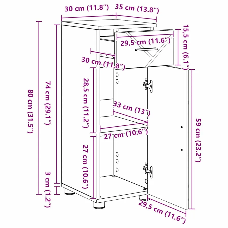 Cabinet de salle de bain Chêne artisanal 30 x 35 x 80 cm - 15