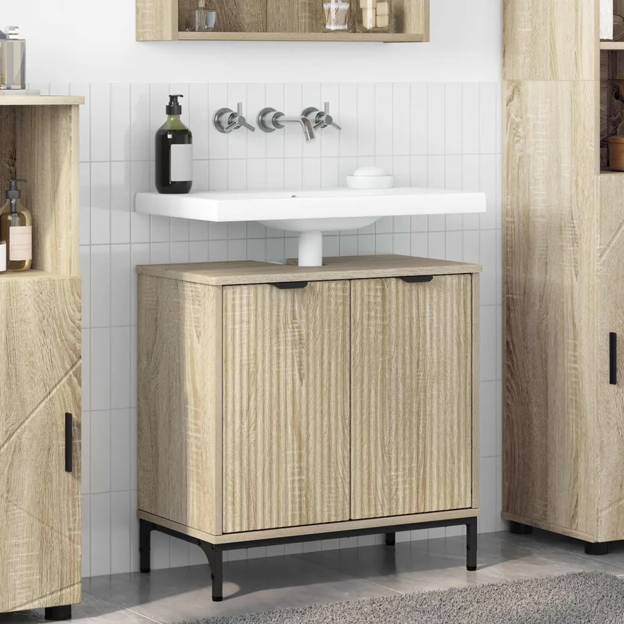 Meuble de Lavabo de Salle de Bain avec stockage Chêne Sonoma