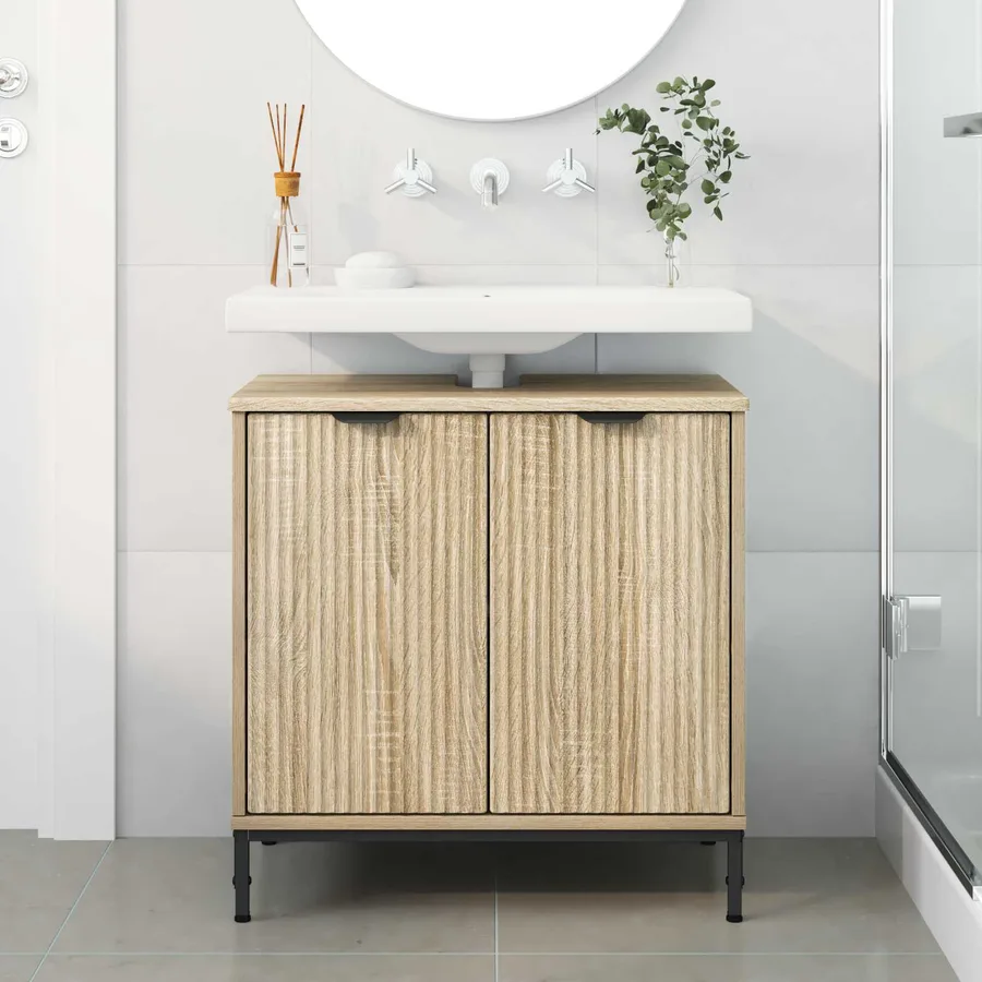 Meuble de Lavabo de Salle de Bain avec stockage Chêne Sonoma - 4
