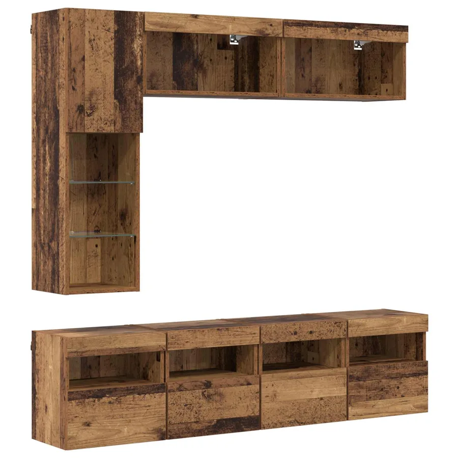 Meuble TV avec LED 7 pcs Bois ancien Bois d'ingénierie - 2