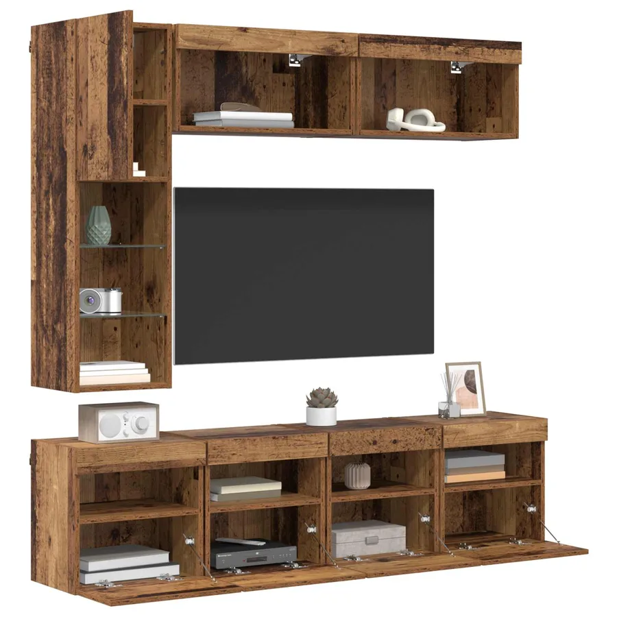 Meuble TV avec LED 7 pcs Bois ancien Bois d'ingénierie - 3