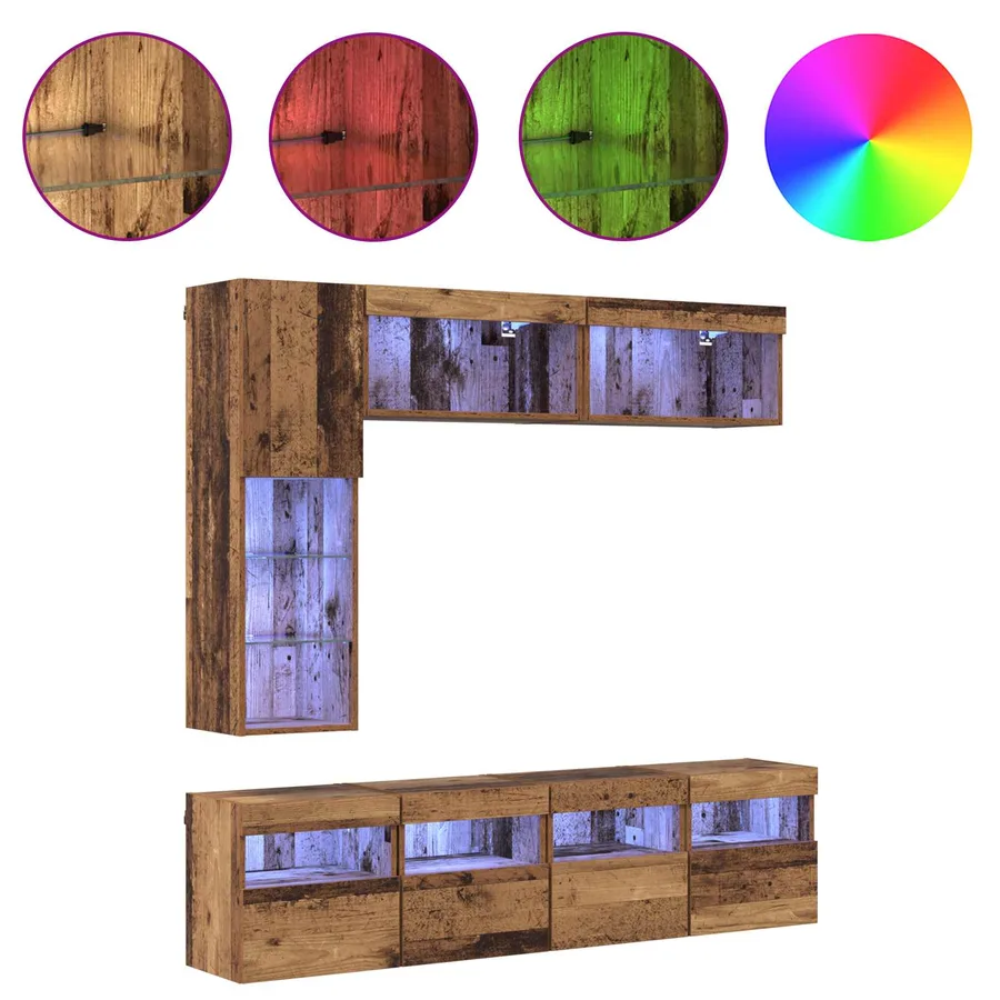 Meuble TV avec LED 7 pcs Bois ancien Bois d'ingénierie - 4