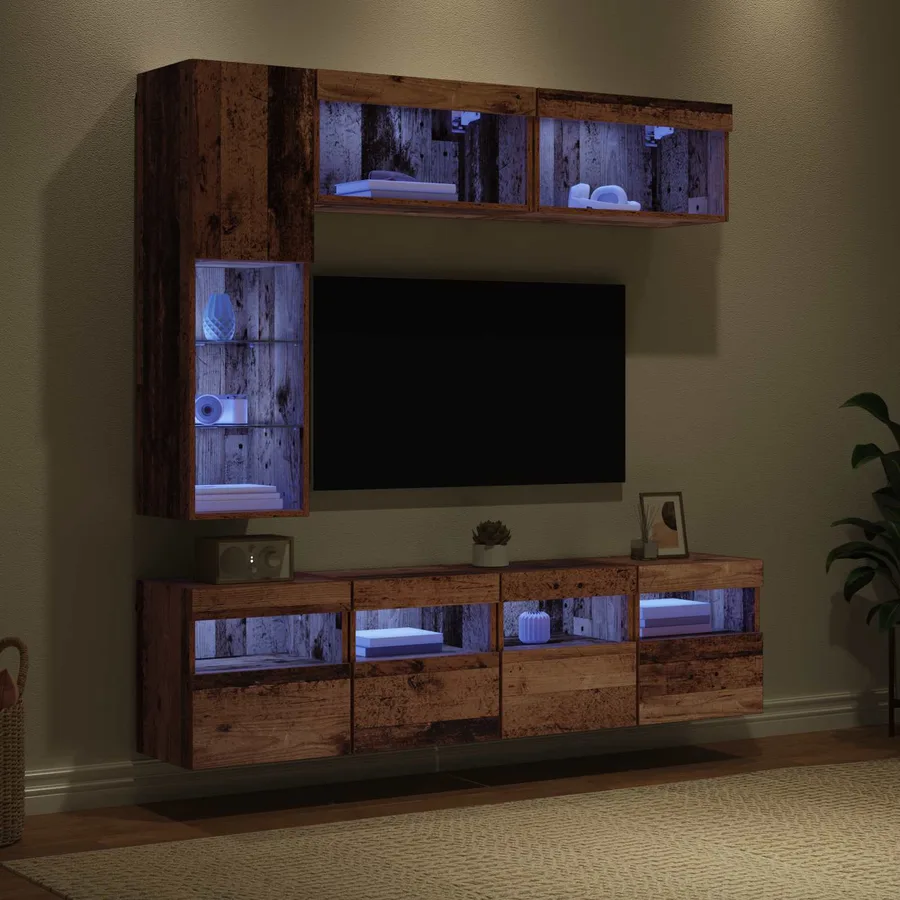 Meuble TV avec LED 7 pcs Bois ancien Bois d'ingénierie - 5