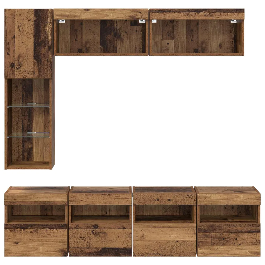 Meuble TV avec LED 7 pcs Bois ancien Bois d'ingénierie - 8