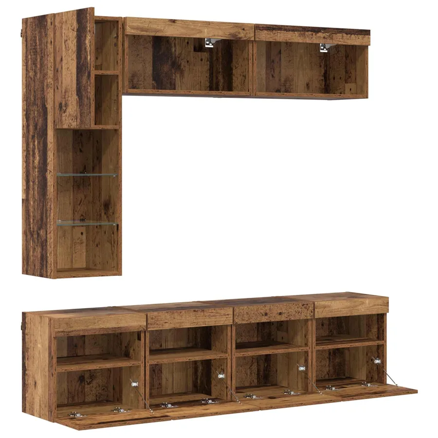 Meuble TV avec LED 7 pcs Bois ancien Bois d'ingénierie - 9