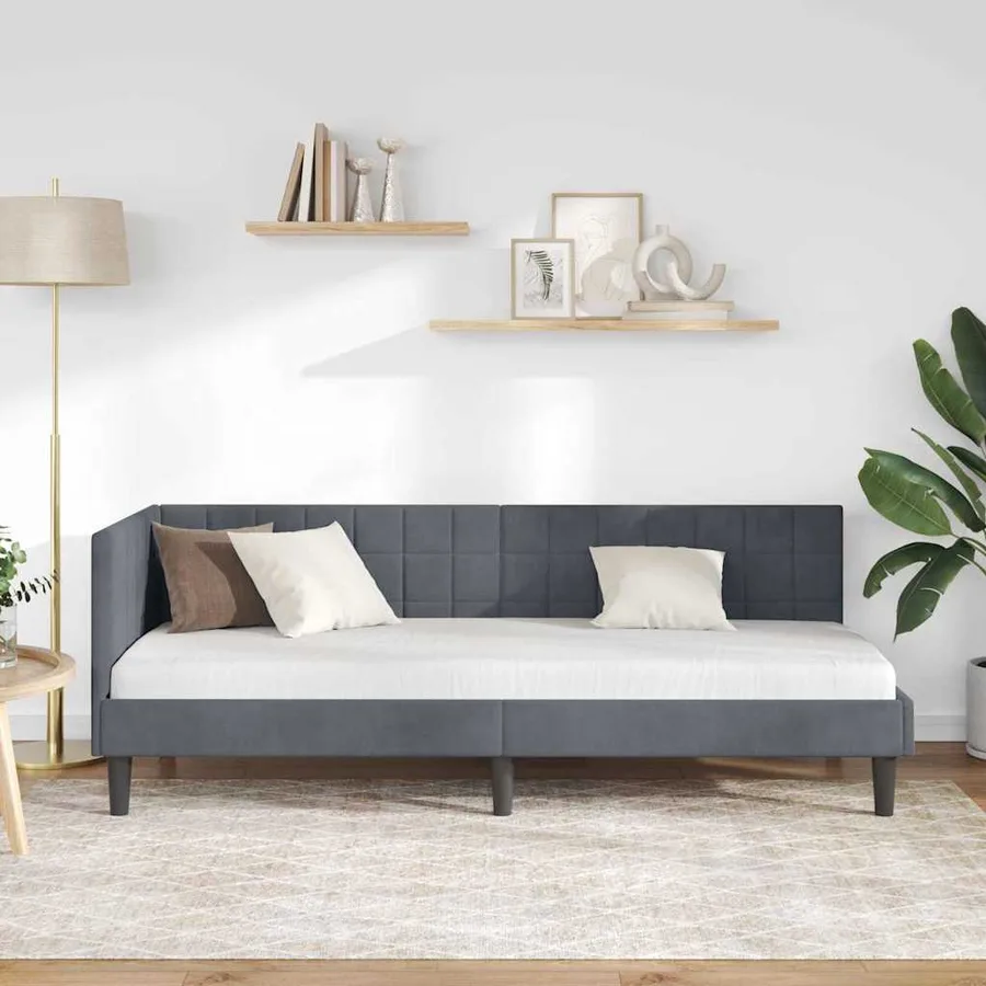 Cadre de lit d'angle Gris foncé 80 cm x 200 cm Velours - 3