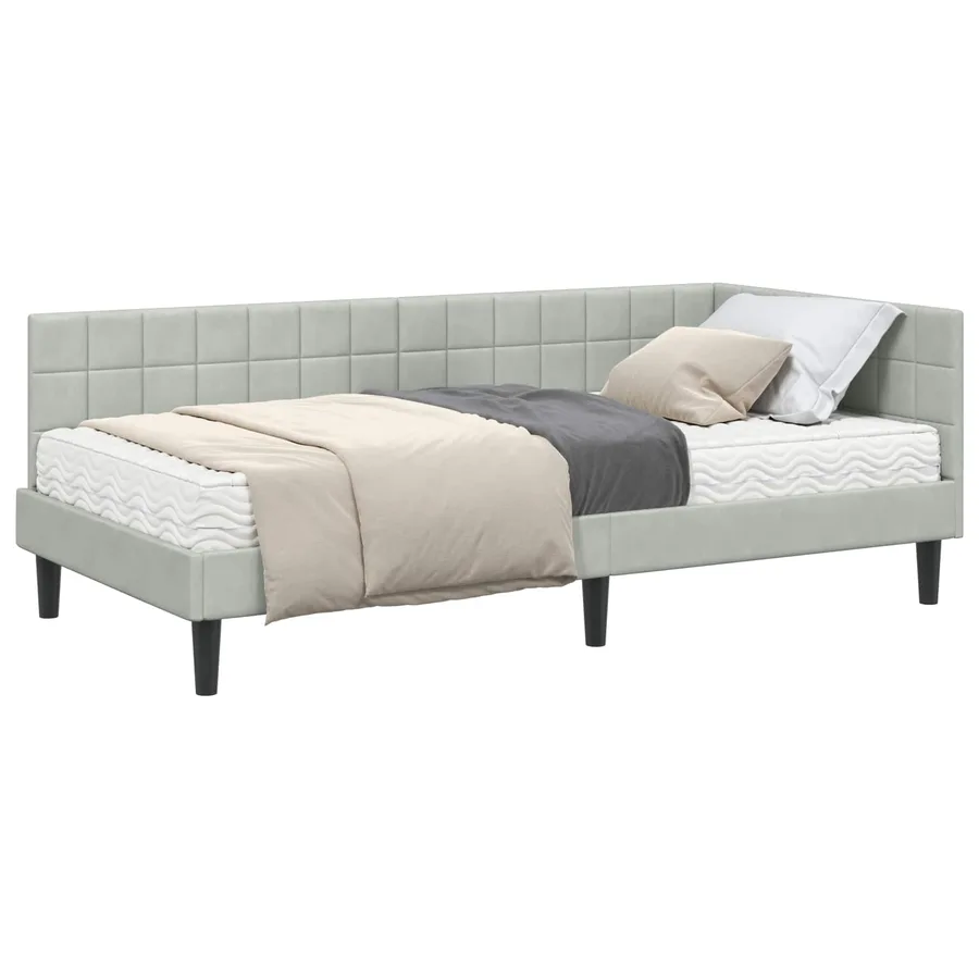 Cadre de lit d'angle avec matelas 2 pcs Gris clair Velours - 2