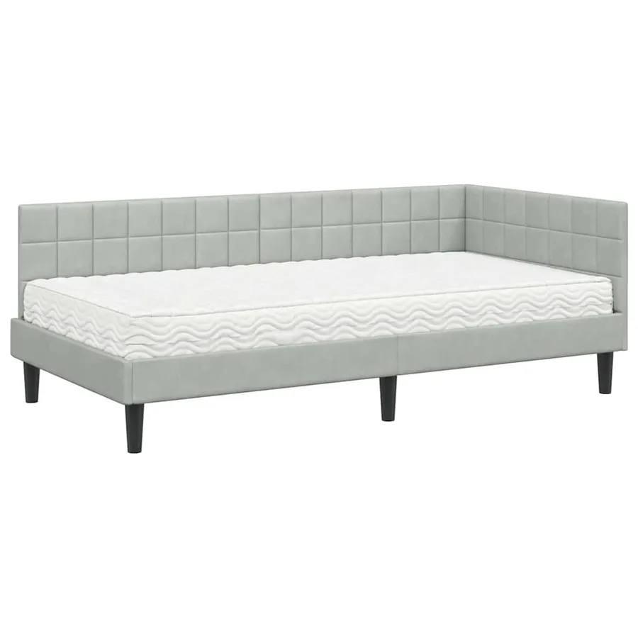 Cadre de lit d'angle avec matelas 2 pcs Gris clair Velours - 4