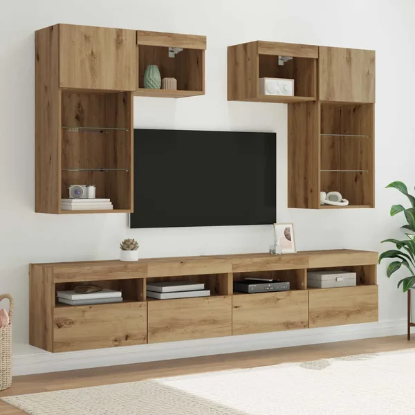 Meubles TV muraux 6 pcs Bois Ancien Bois d'ingénierie