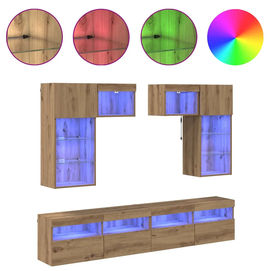 Meubles TV muraux 6 pcs Bois Ancien Bois d'ingénierie - 4