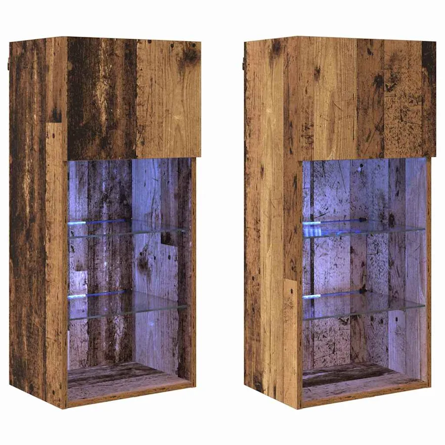 Meubles TV muraux avec LED 2 pcs Bois ancien 40,5 x 30 x 90 cm - 2