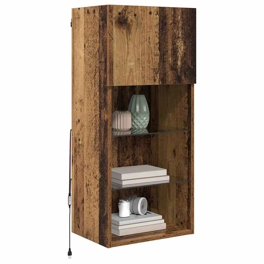 Meubles TV muraux avec LED 2 pcs Bois ancien 40,5 x 30 x 90 cm - 3