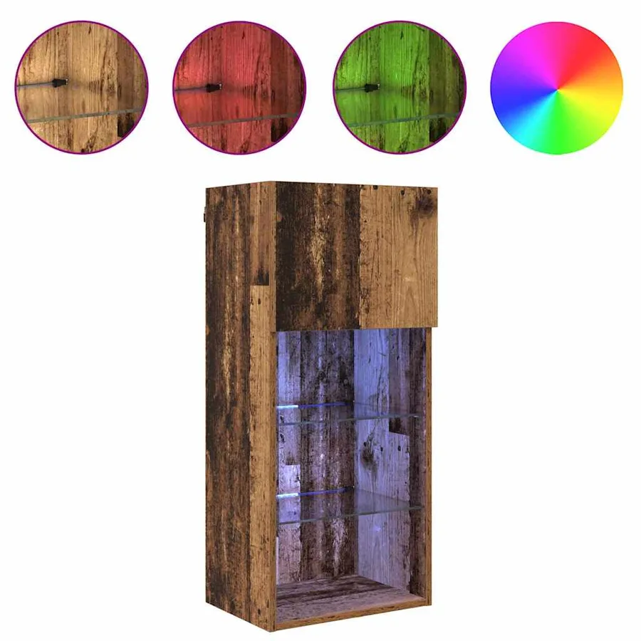 Meubles TV muraux avec LED 2 pcs Bois ancien 40,5 x 30 x 90 cm - 4