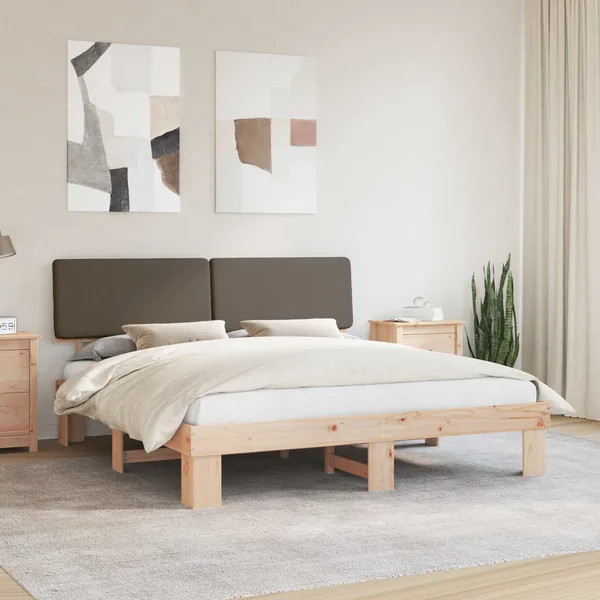 Cadre de lit avec tête de lit rembourrée Taupe 200 x 200 cm