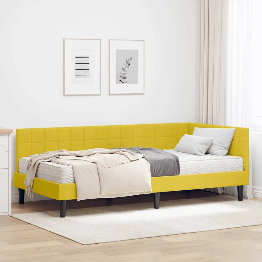 Cadre de lit d'angle avec matelas 2 pcs Jaune Velours
