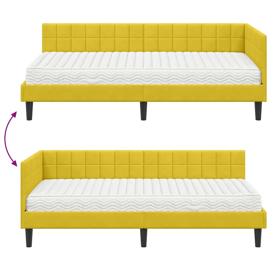 Cadre de lit d'angle avec matelas 2 pcs Jaune Velours - 12