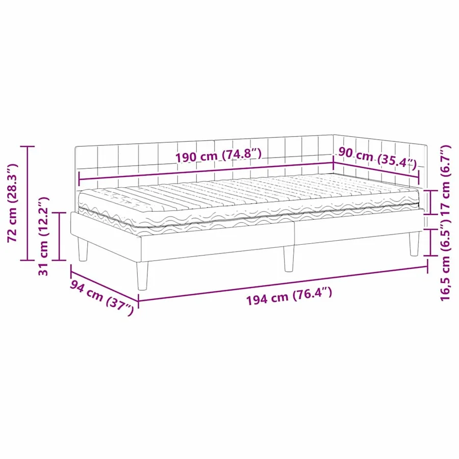 Cadre de lit d'angle avec matelas 2 pcs Jaune Velours - 14