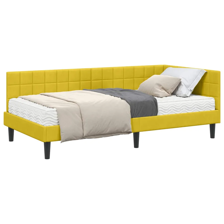 Cadre de lit d'angle avec matelas 2 pcs Jaune Velours - 2