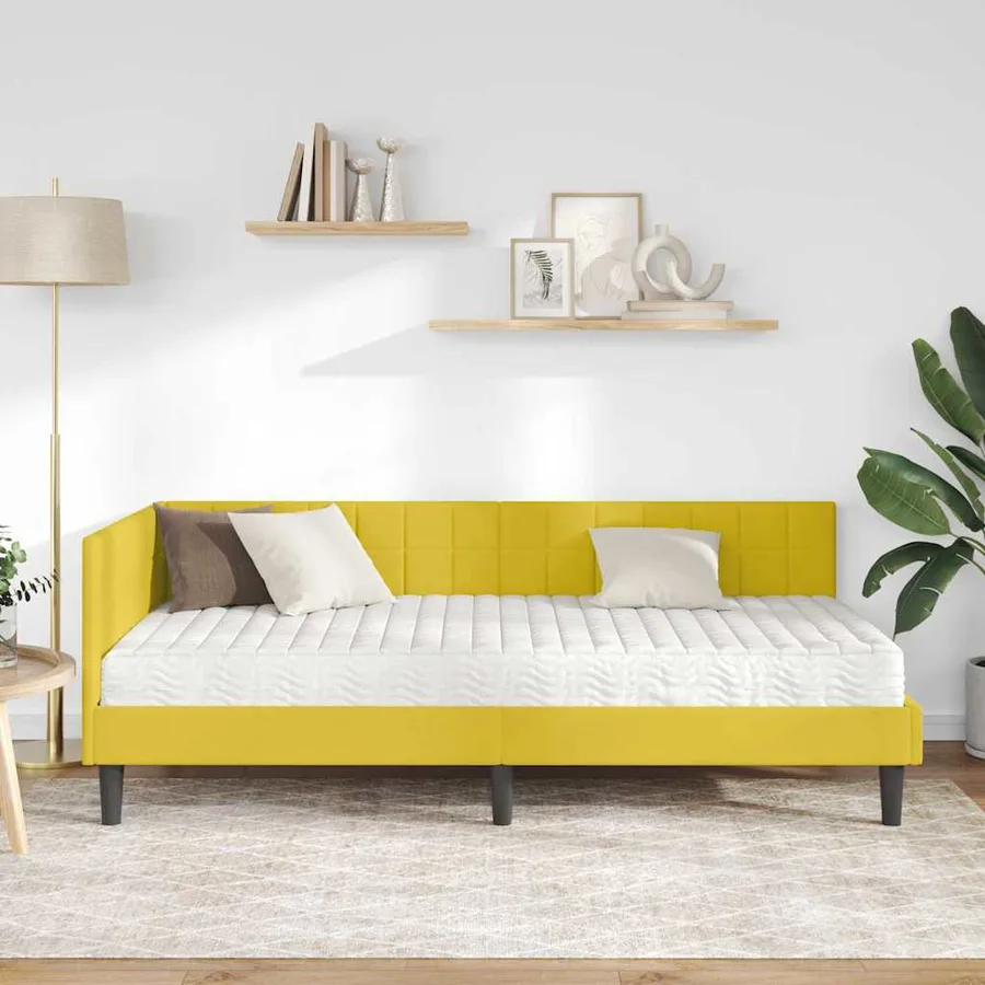 Cadre de lit d'angle avec matelas 2 pcs Jaune Velours - 3