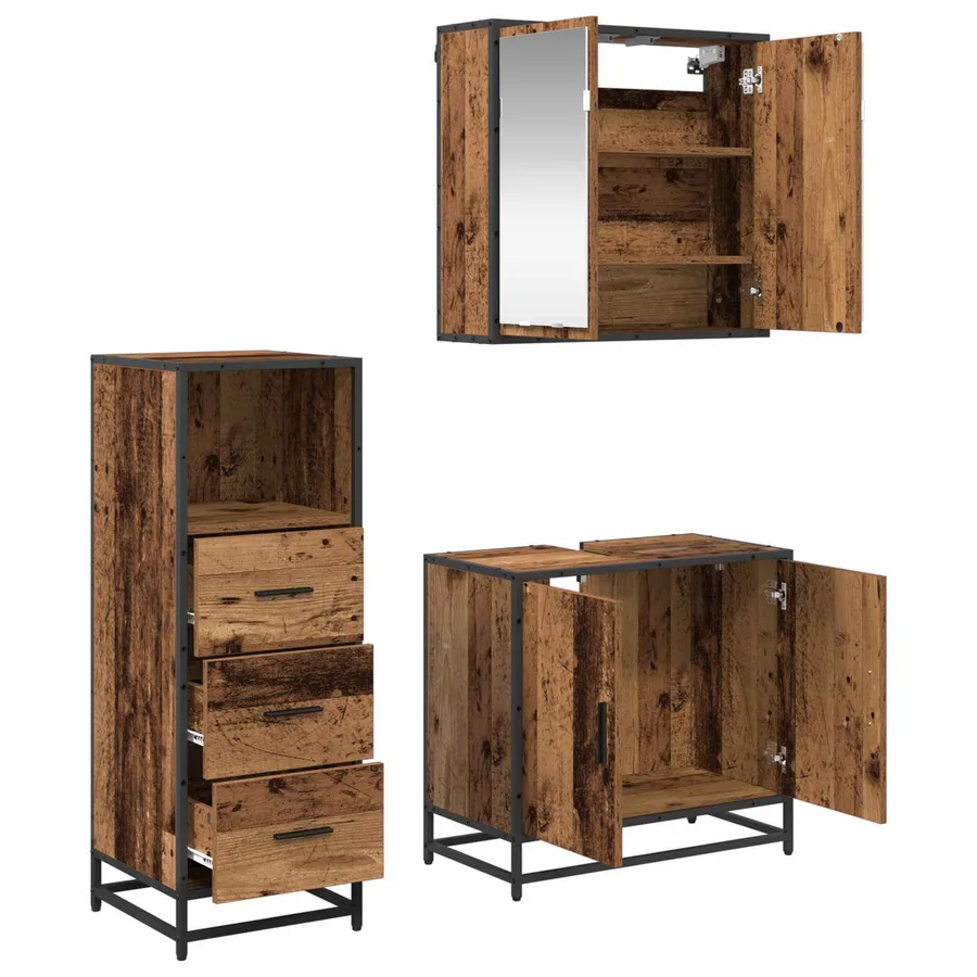 Ensemble de mobilier de salle de bain 3 pcs Bois Ancien - 5
