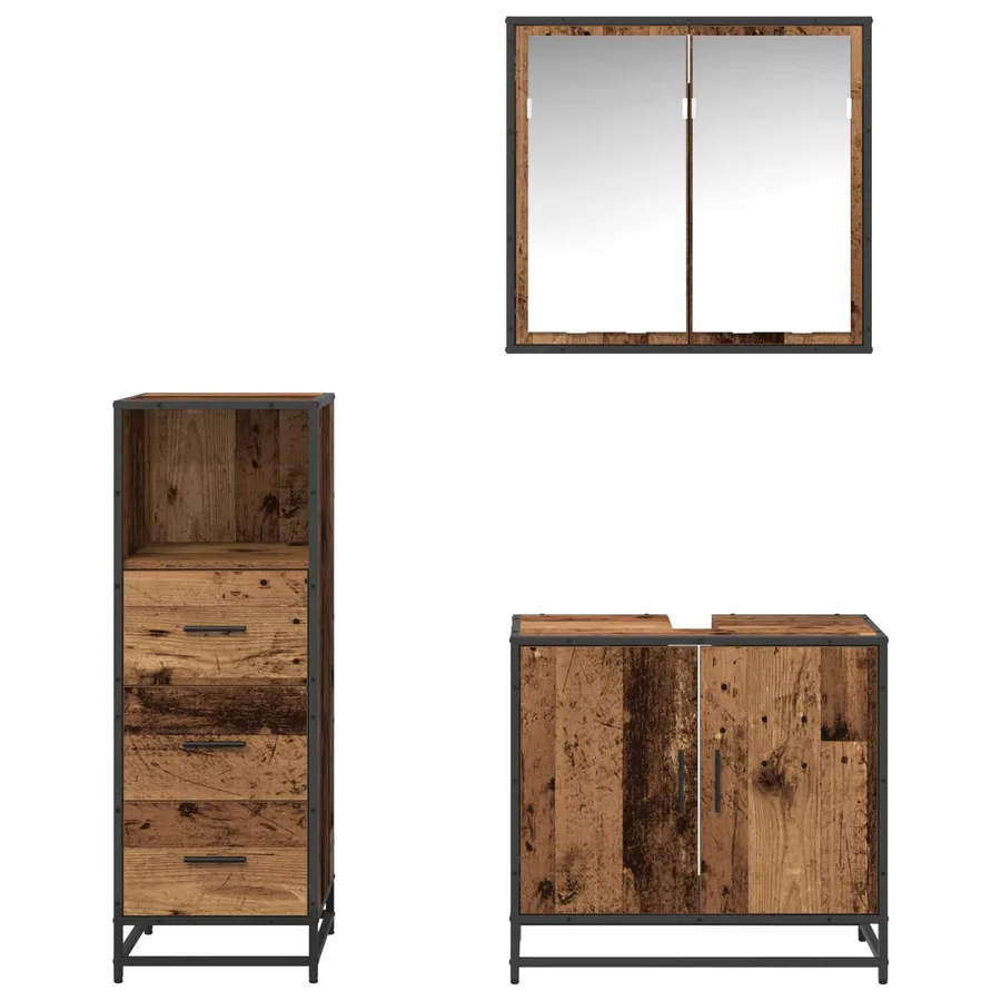 Ensemble de mobilier de salle de bain 3 pcs Bois Ancien - 9