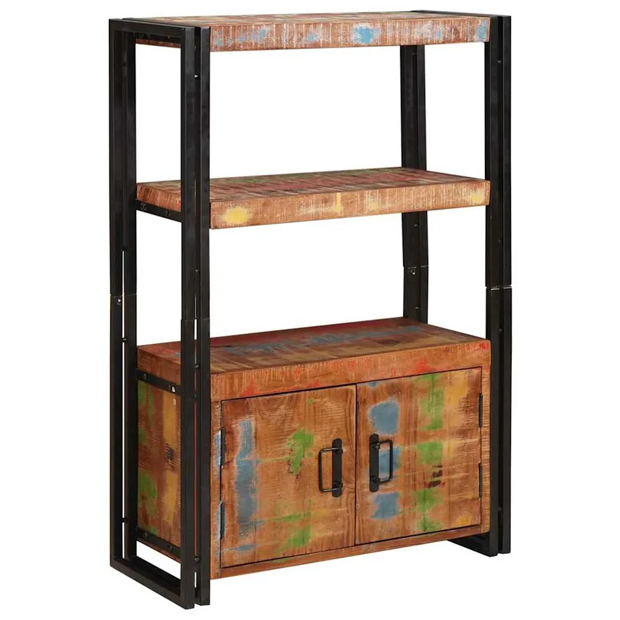 Bibliothèque avec portes Marron Bois Recyclé Massif et Métal - 4