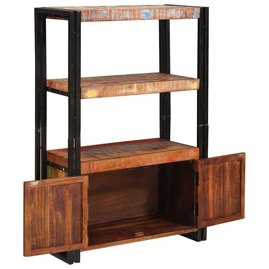 Bibliothèque avec portes Marron Bois Recyclé Massif et Métal - 5