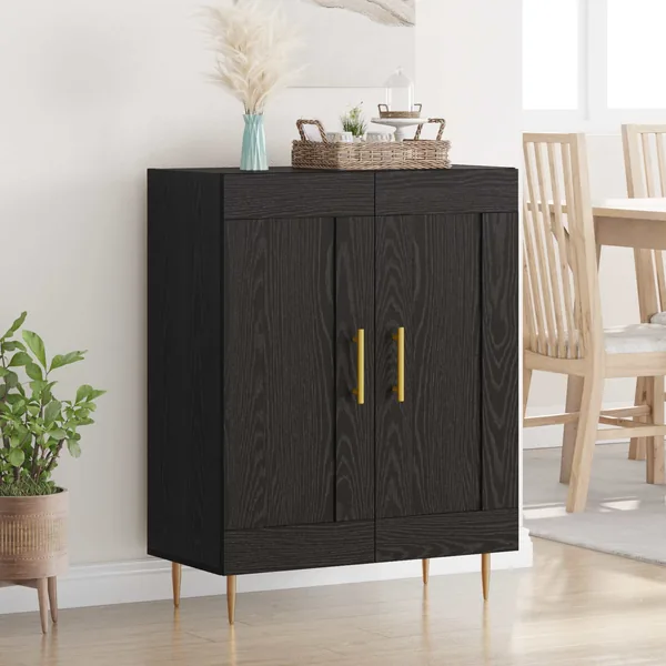 Buffet Chêne noir 69,5 x 34 x 90 cm Bois d'ingénierie et fer