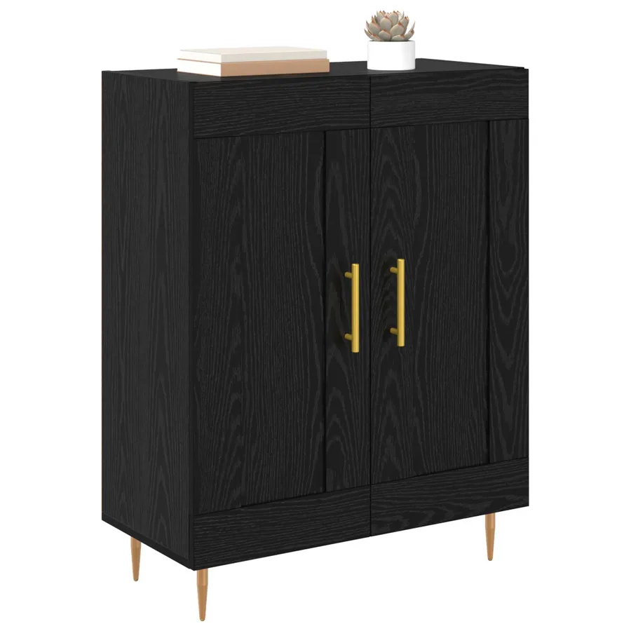 Buffet Chêne noir 69,5 x 34 x 90 cm Bois d'ingénierie et fer - 3