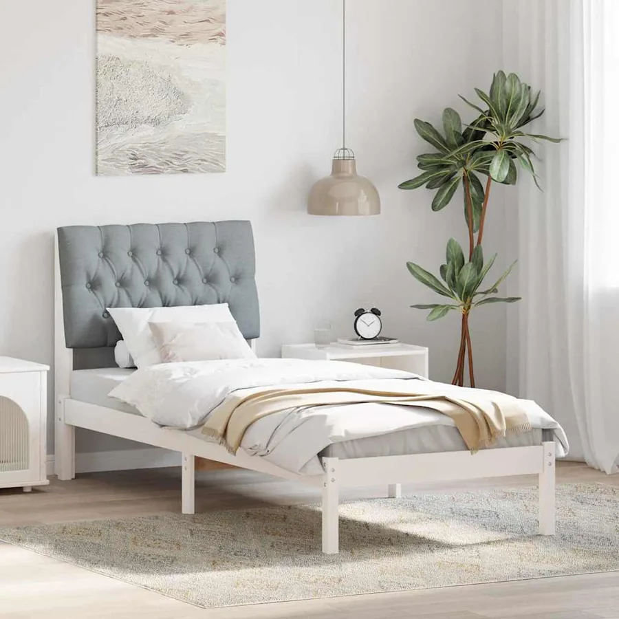 Cadre de lit avec tête de lit rembourrée Blanc 75 x 190 cm