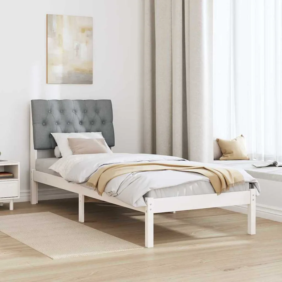 Cadre de lit avec tête de lit rembourrée Blanc 75 x 190 cm - 4