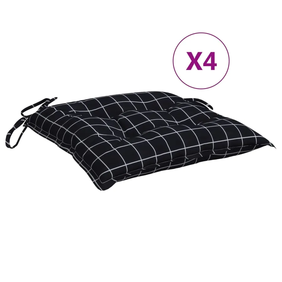 Coussins de chaise lot de 4 carreaux noir 50x50x7 cm - 2