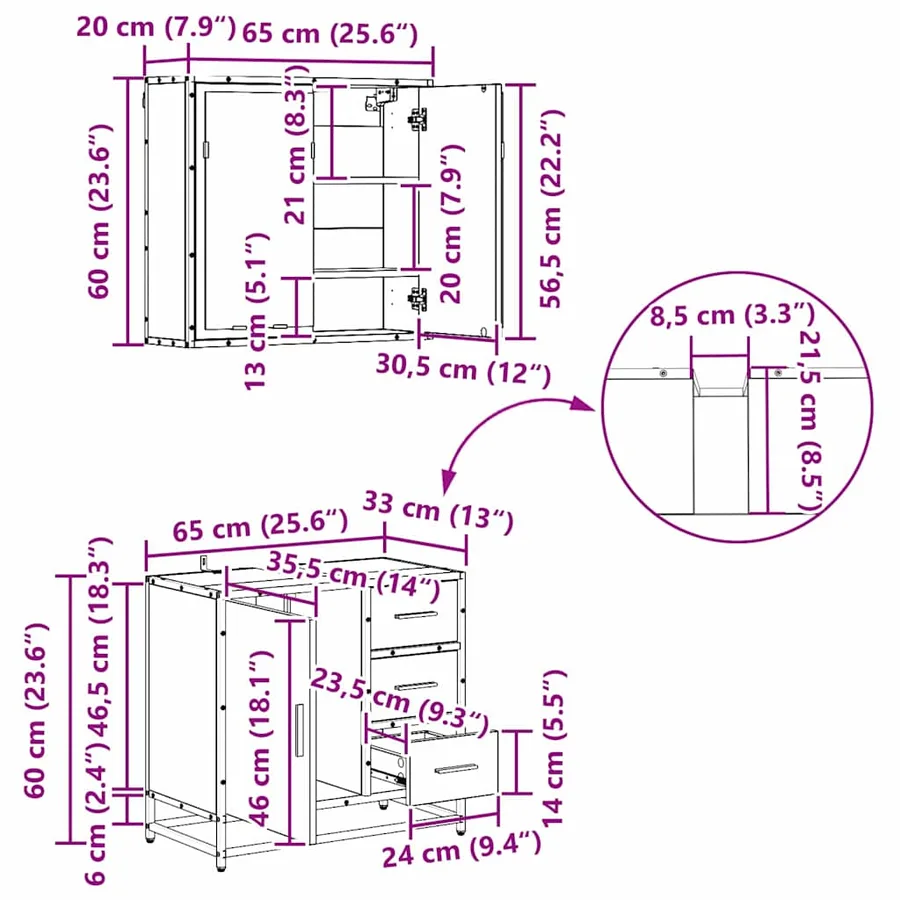 Ensemble de mobilier de salle de bain 3 pc Chêne artisanal - 17