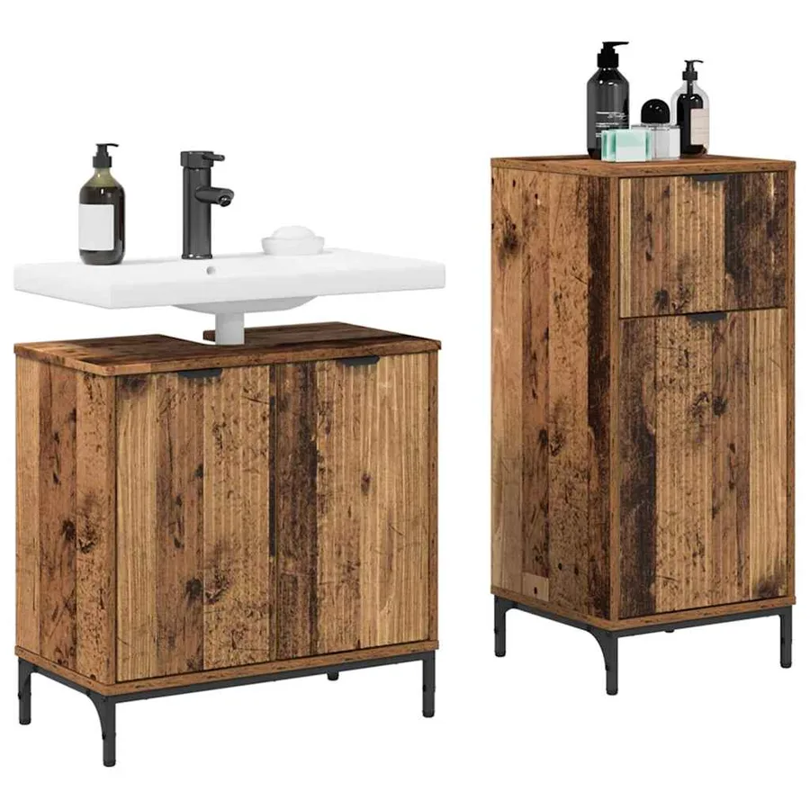 Ensemble de mobilier de salle de bain 2 pcs Bois Ancien - 3
