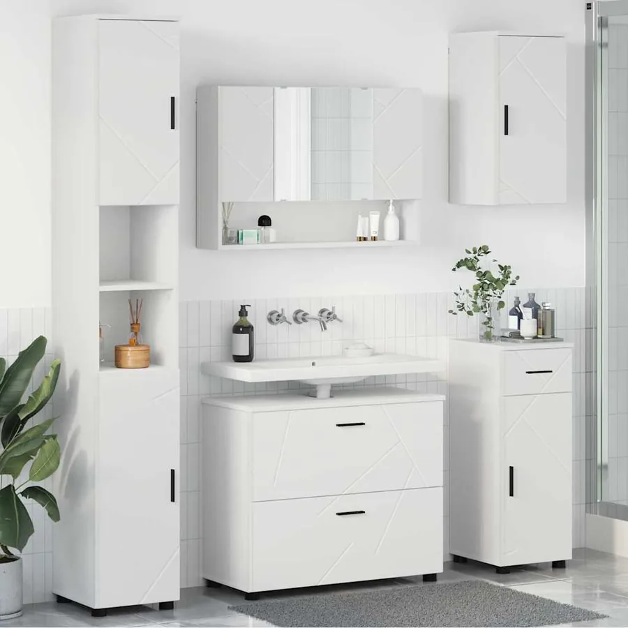 Ensemble de mobilier de salle de bain avec tiroir 5 pcs Blanc