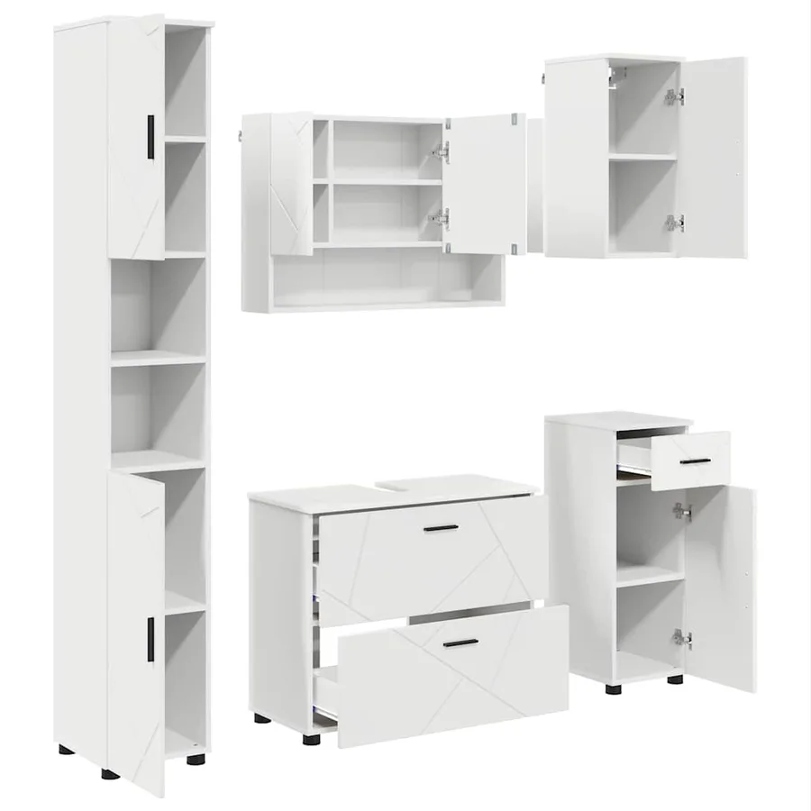 Ensemble de mobilier de salle de bain avec tiroir 5 pcs Blanc - 2